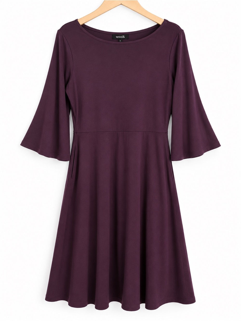 wool& Renata Merino Wool Bell Sleeve Dress Plum Lagenlook Travel Minimalist
